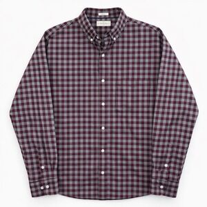 Hawker Rye Mens Check‎ Button Down Shirt Large Burgundy Gray Casual Nordstrom XL